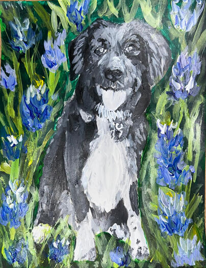 Pet commission for holiday gift, 2024 mixed media acrylic, gouache on paper Pet commission for holiday gift, 2024 mixed media acrylic, gouache on paper