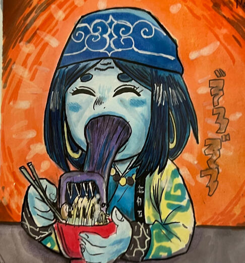 Ainu &amp; ramen mixed media on paper