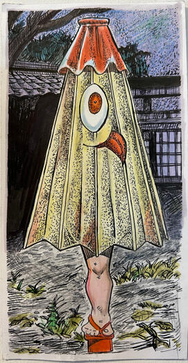 “Karakasa-kozou (umbrella boy)/Kasabake (umbrella ghost)” marker ink on paper “Karakasa-kozou (umbrella boy)/Kasabake (umbrella ghost)” marker ink on paper