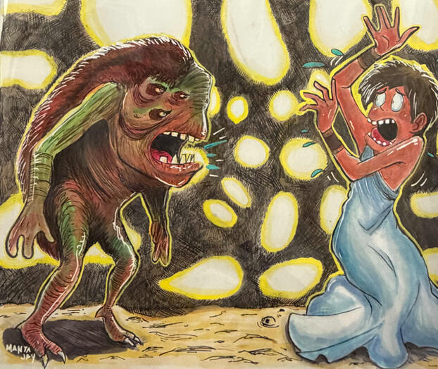 greek monster, 8.5 x 7 marker, posca, pen and ink on paper